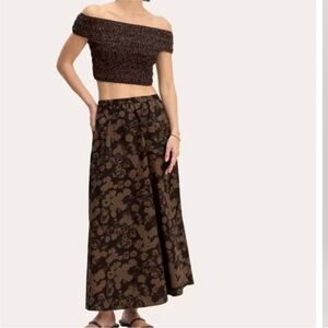 NWT Everlane The Supima® Pull-On Maxi Skirt Black / Cocoa Floral A-line XXL